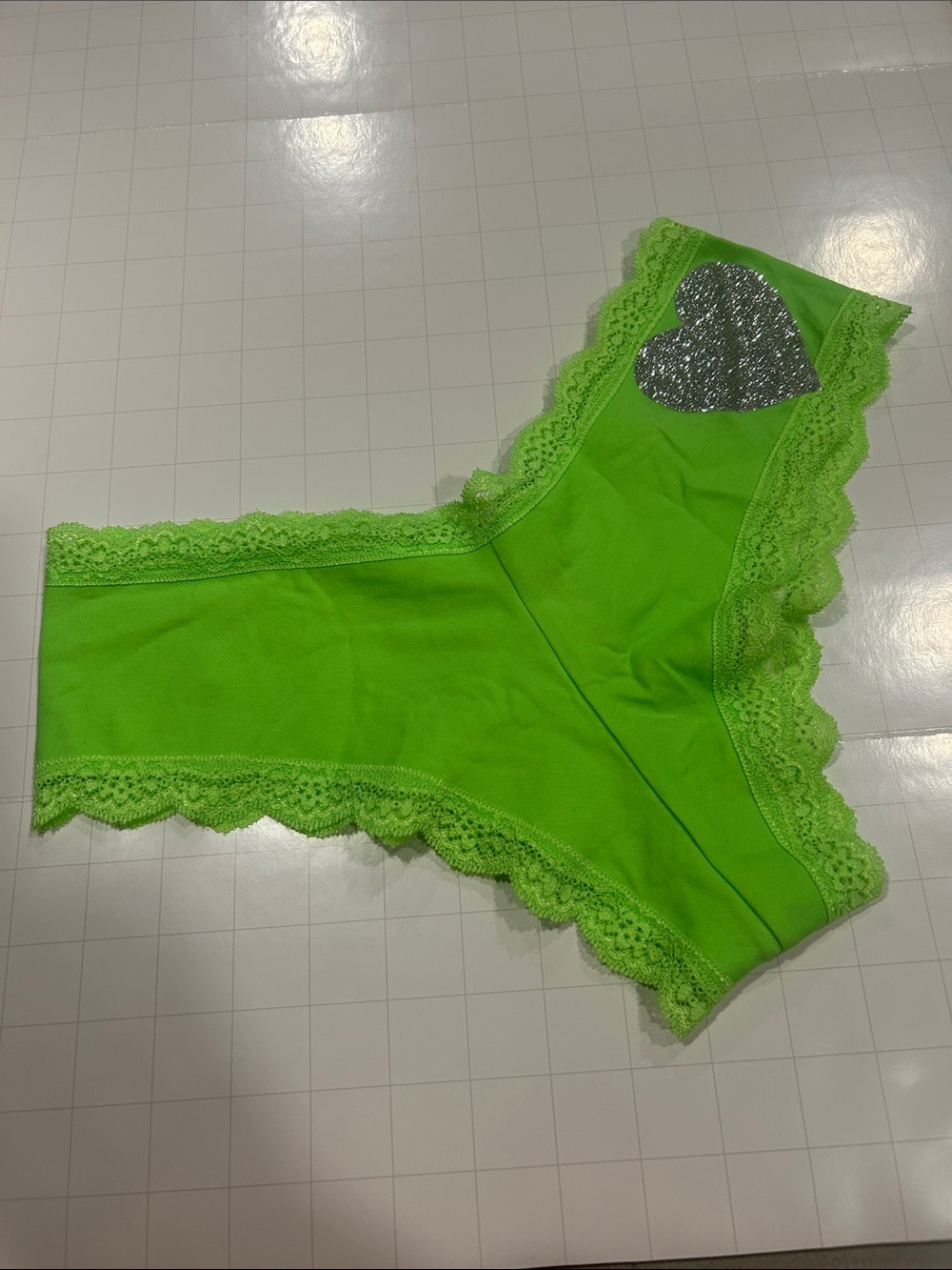 PINK Victoria's Secret Lime Green Lace Trim Hipster Panty M